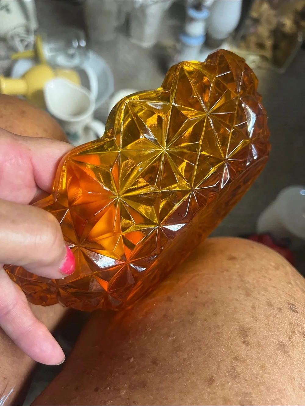 Vintage Amber Orange Pressed Glass Serving Bowl